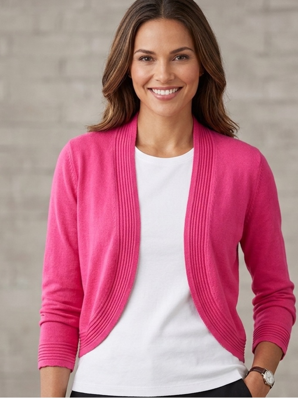 Jessica Howard Bright Pink Open-Front Sweater Cardigan